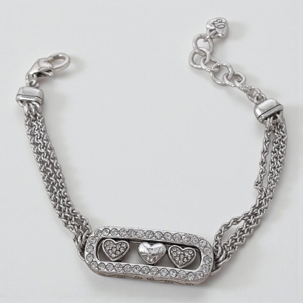 Brighton Kiss And Tell Three Hearts Three Strand Chain Bracelet Silver Retired